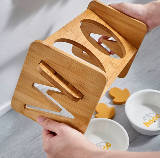 Comedero Elevado Premium Russel® Bambú | Altura Ajustable + Doble Bowl