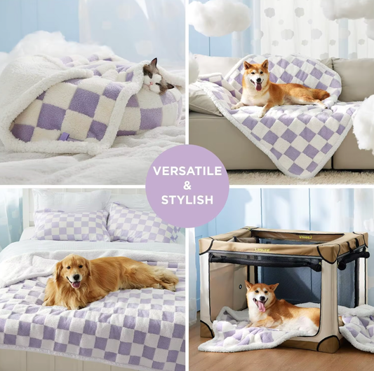 Manta Impermeable Premium Russel® Gris | Doble Cara Jacquard + Sherpa |